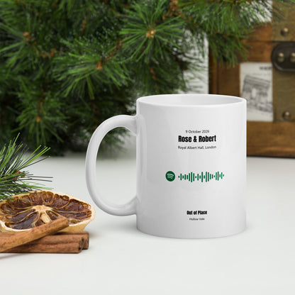White Glossy Mug 11oz with custom Music Code of your song