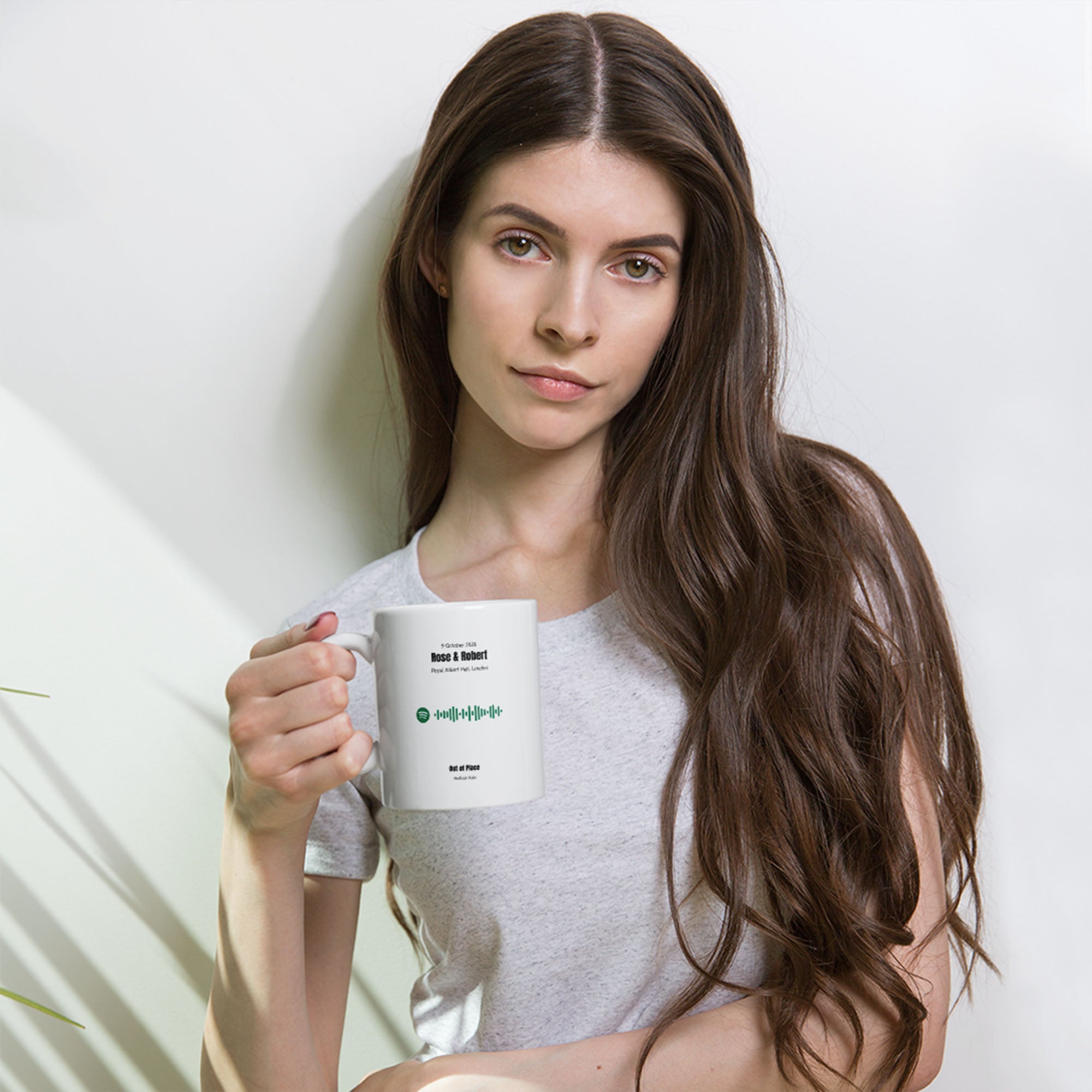 White Glossy Mug 11oz with custom Music Code of your song
