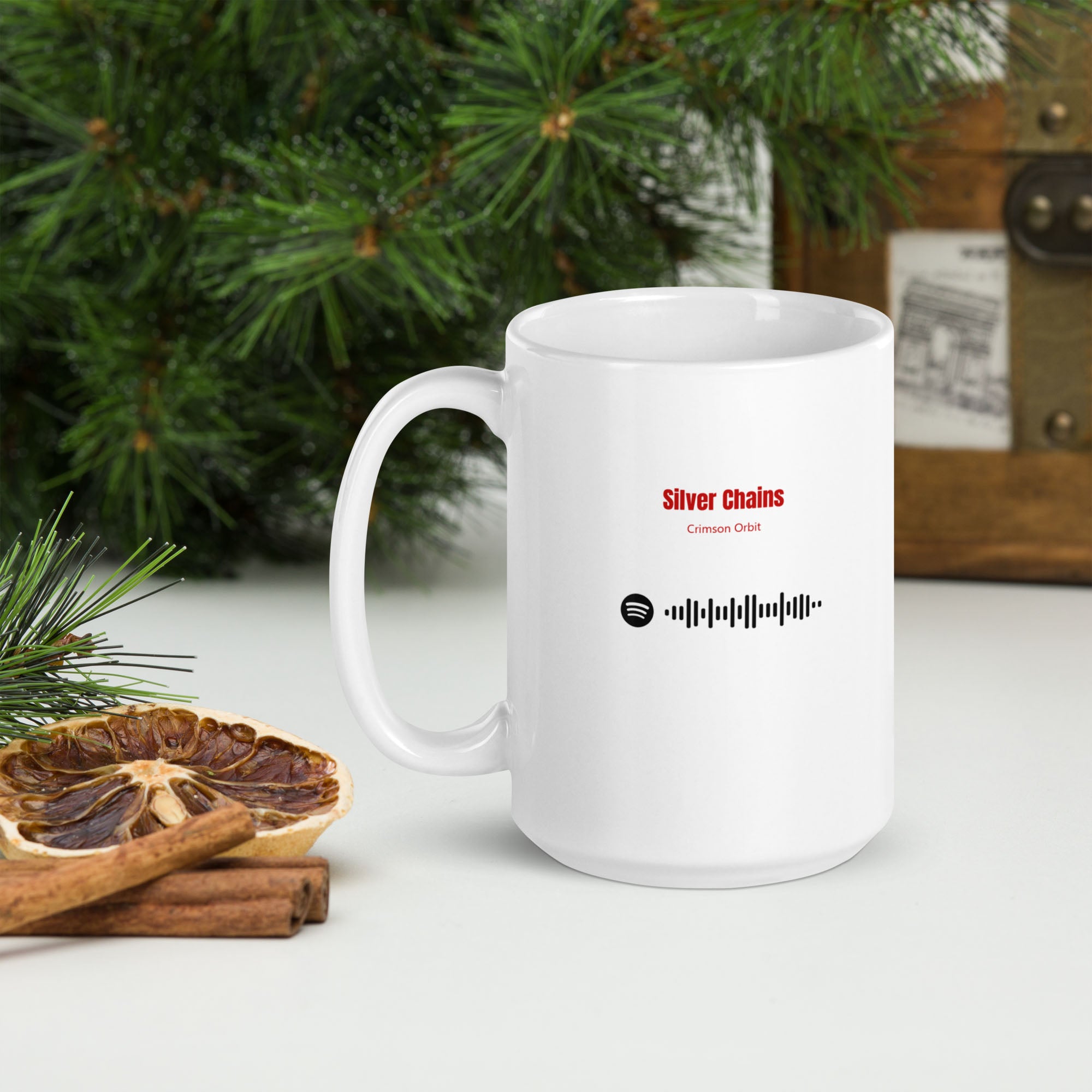 White Glossy Mug 15oz with custom Music Code of your song
