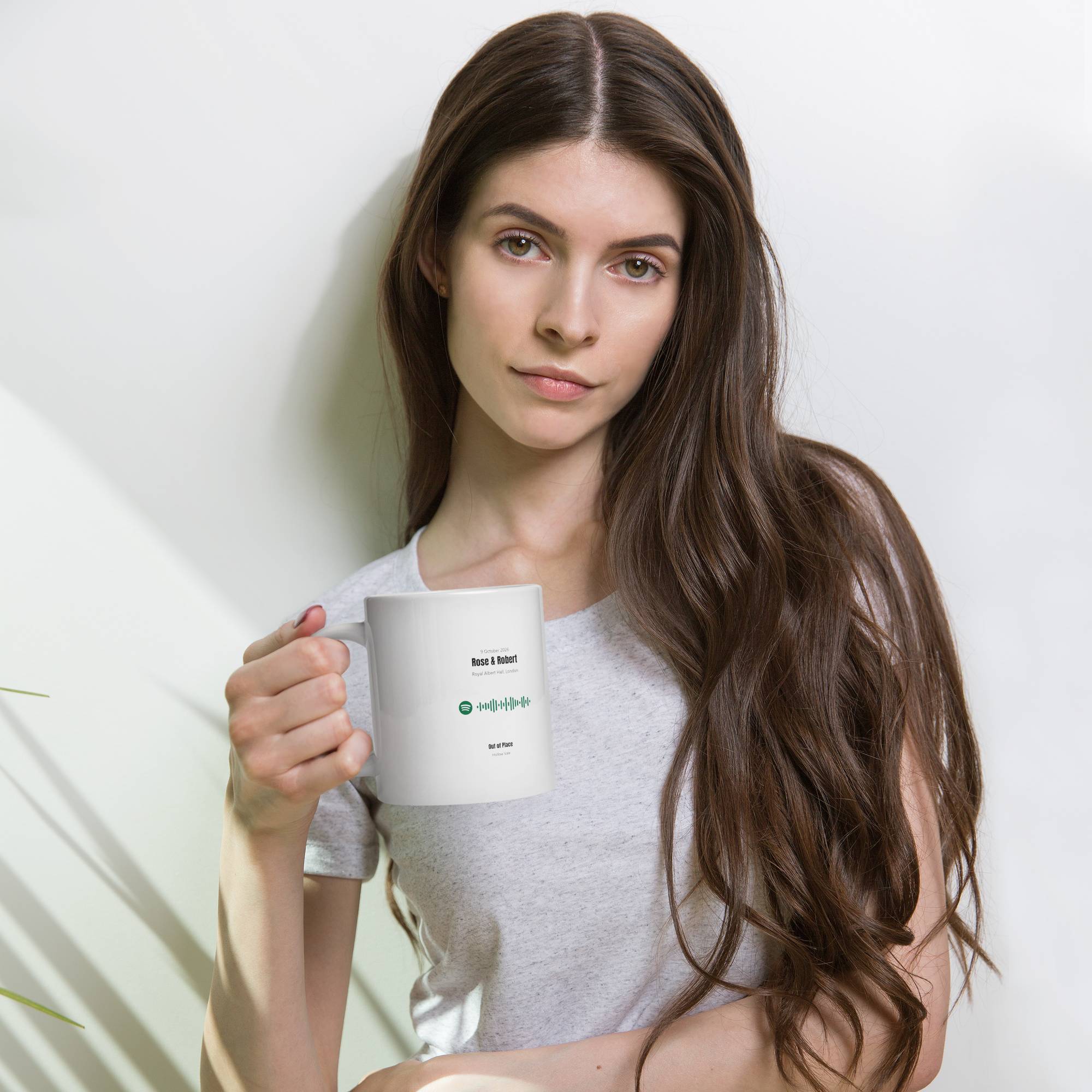 White Glossy Mug 20oz with custom Music Code of your song