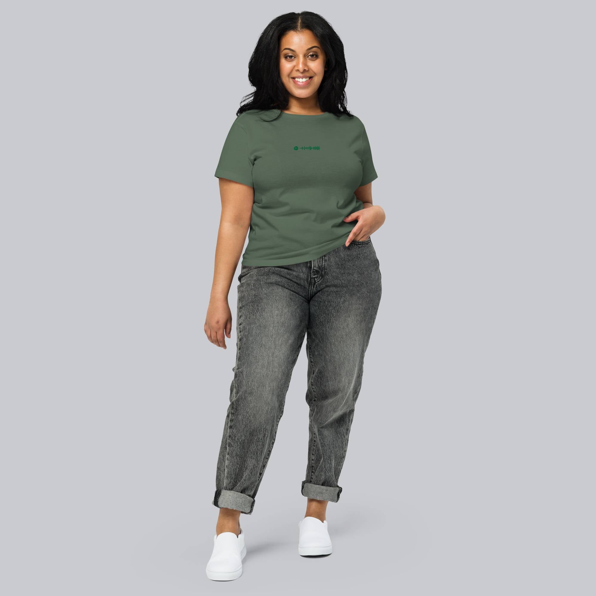 Military green Short Women tshirt with custom Music Code