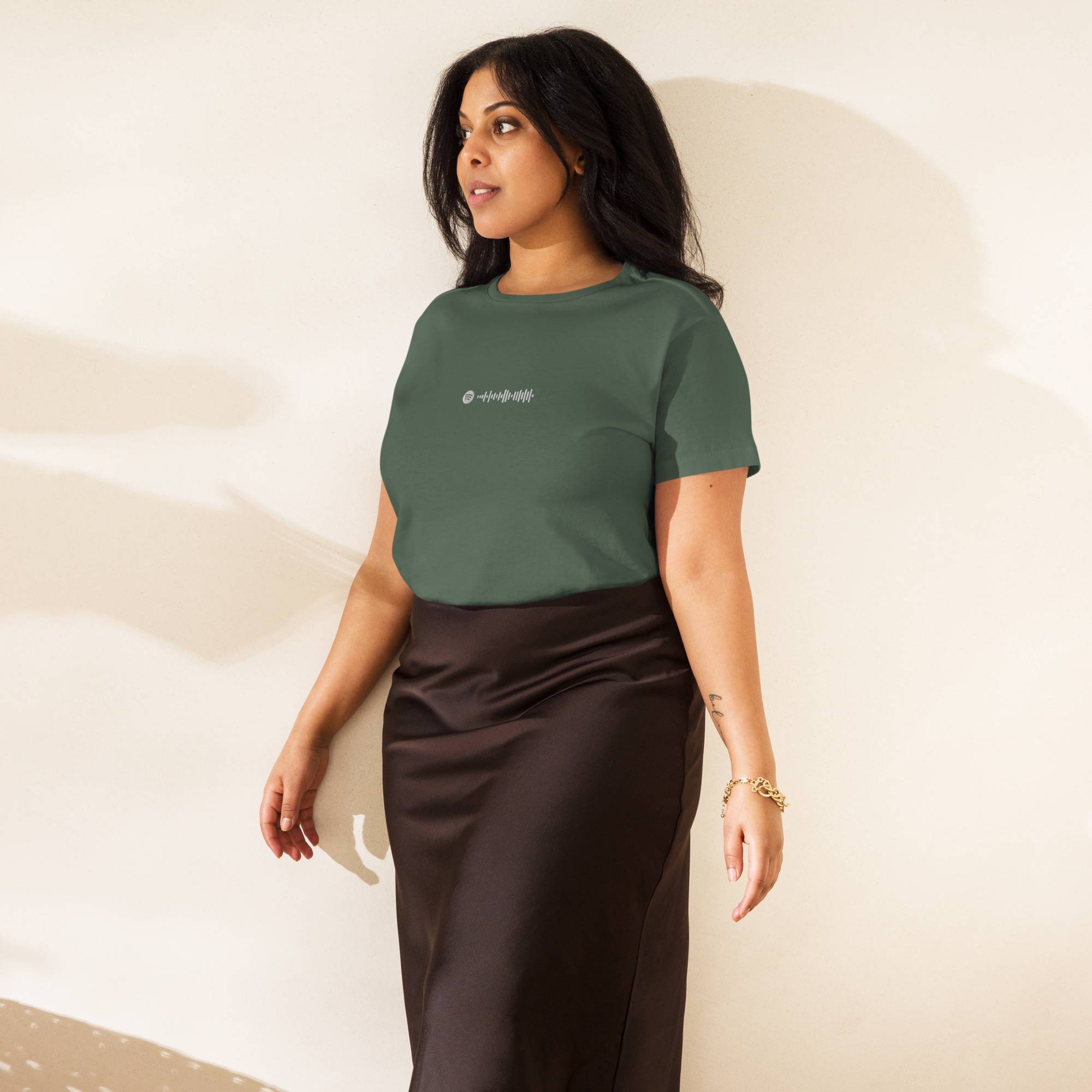 Military green Short Women tshirt with custom Music Code