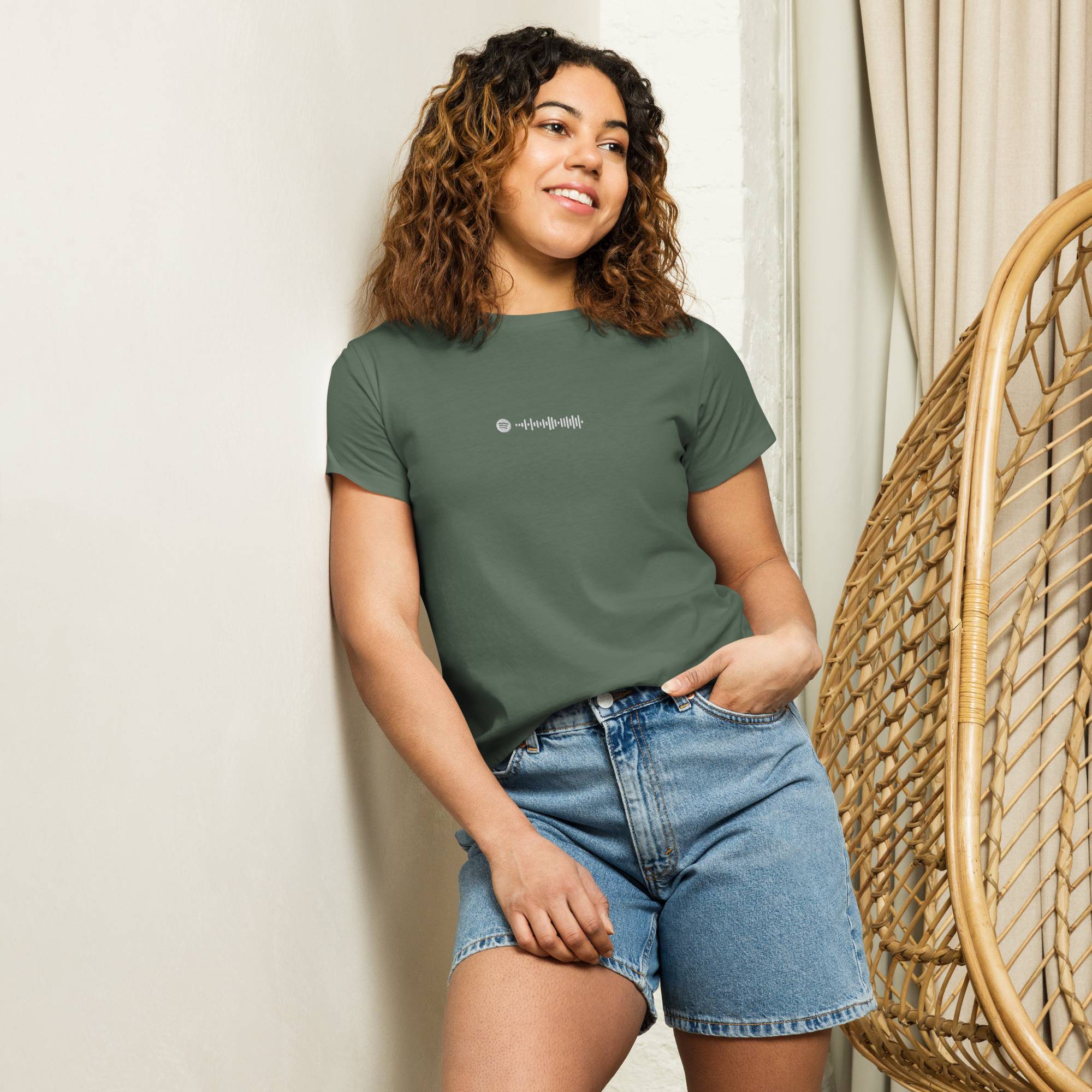 Military green Short Women tshirt with custom Music Code