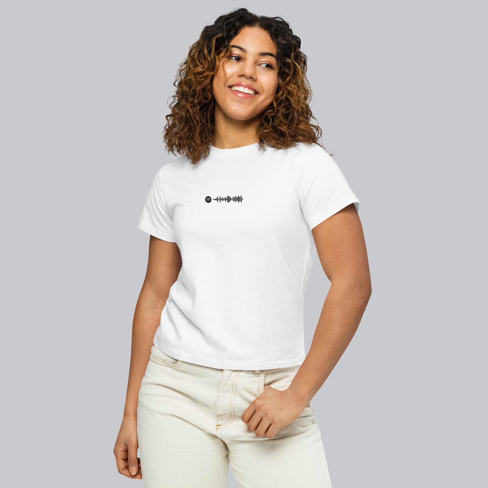 White Short Women tshirt with custom Music Code