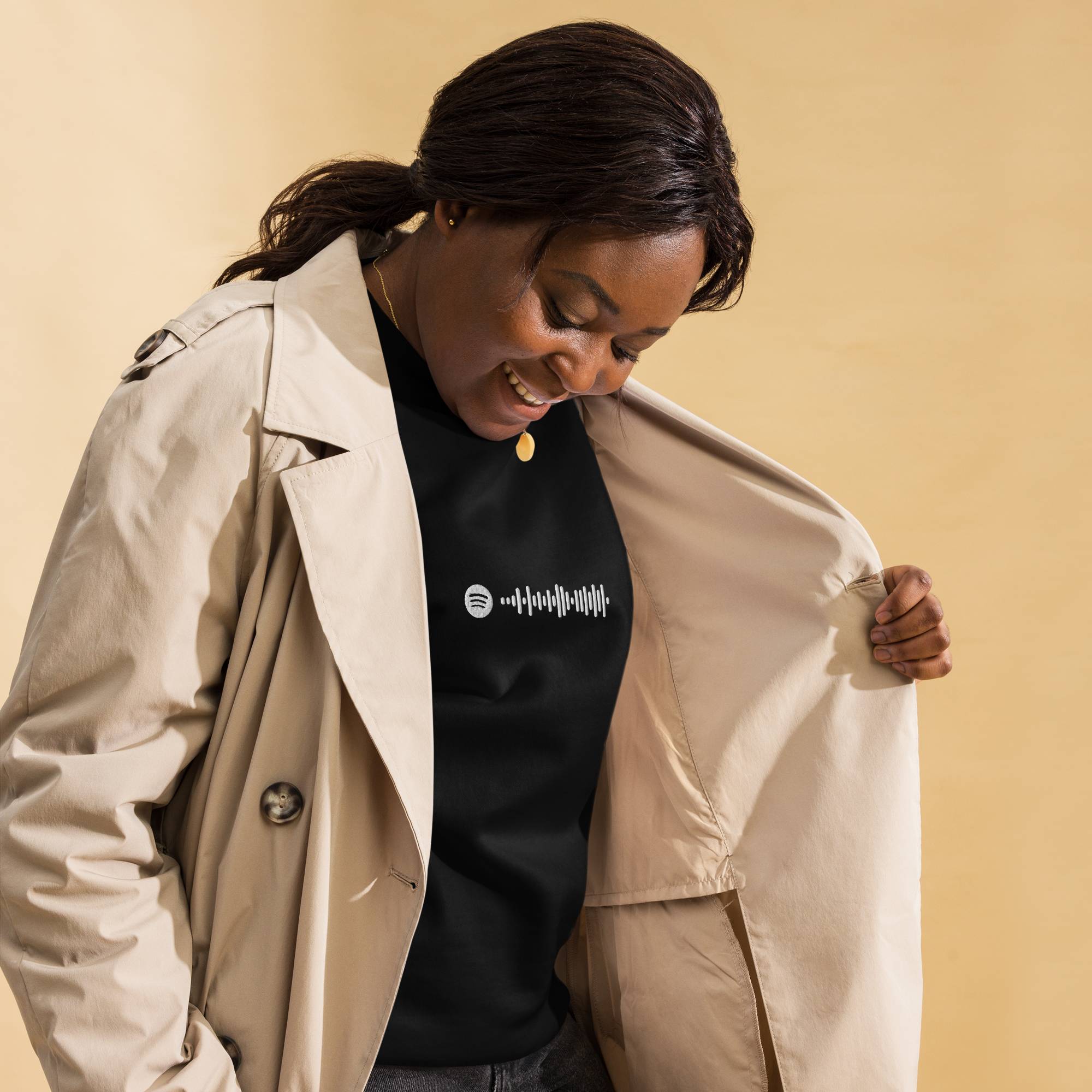 Black long-sleeve shirt with custom Music Code