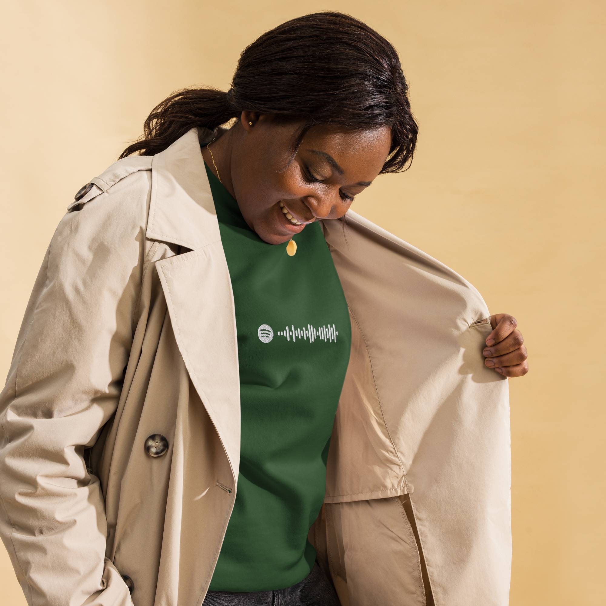 Green long-sleeve shirt with custom Music Code