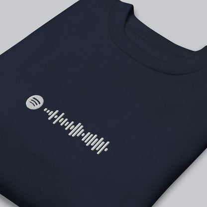 Navy long-sleeve shirt with custom Music Code