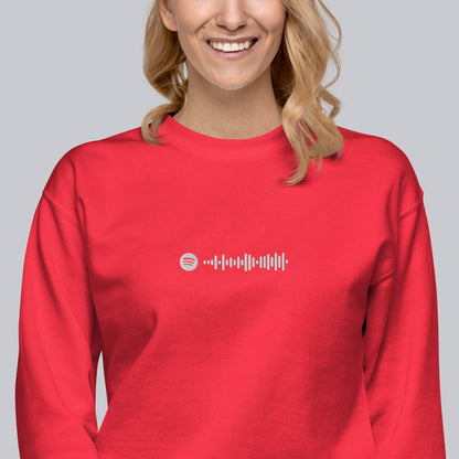 Red long-sleeve shirt with custom Music Code