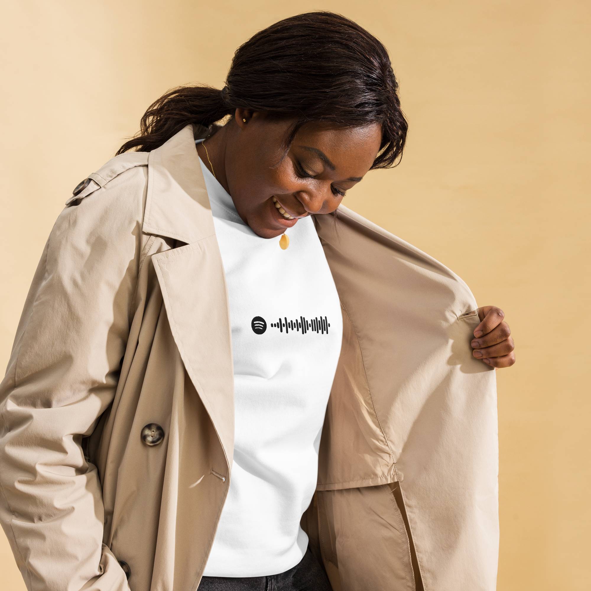 White long-sleeve shirt with custom Music Code