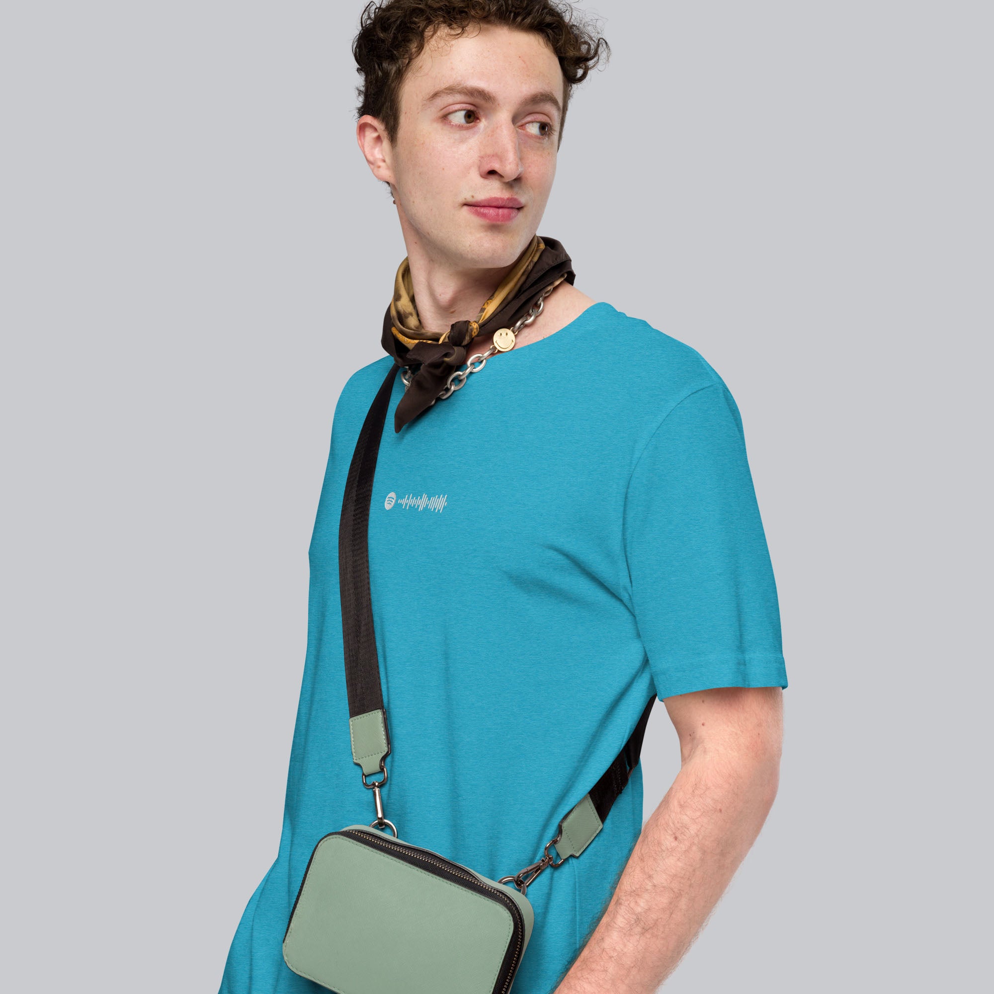Aqua Tshirt with embroidered custom music code