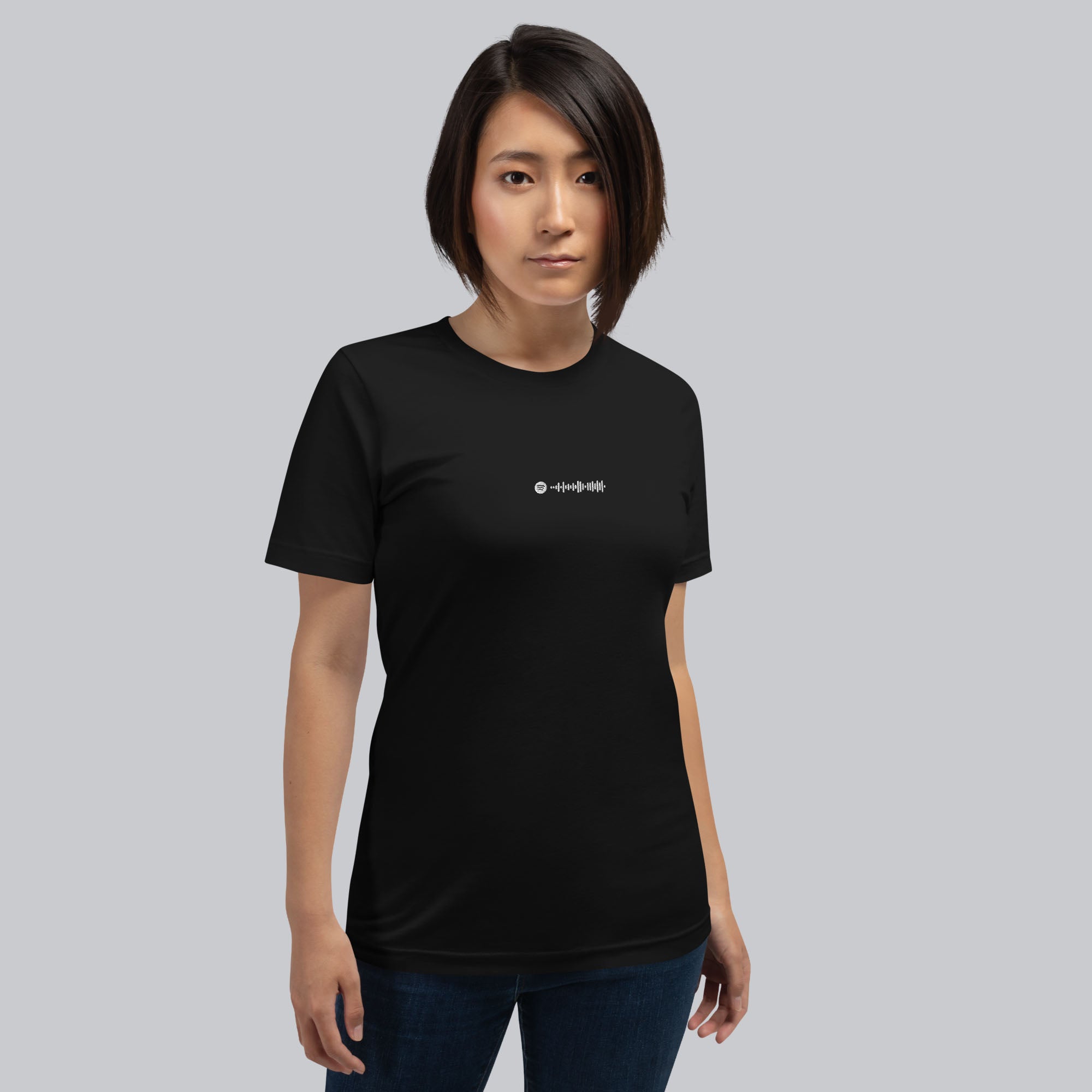 Black unisex tshirt with custom music code