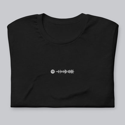 Black unisex tshirt with custom music code