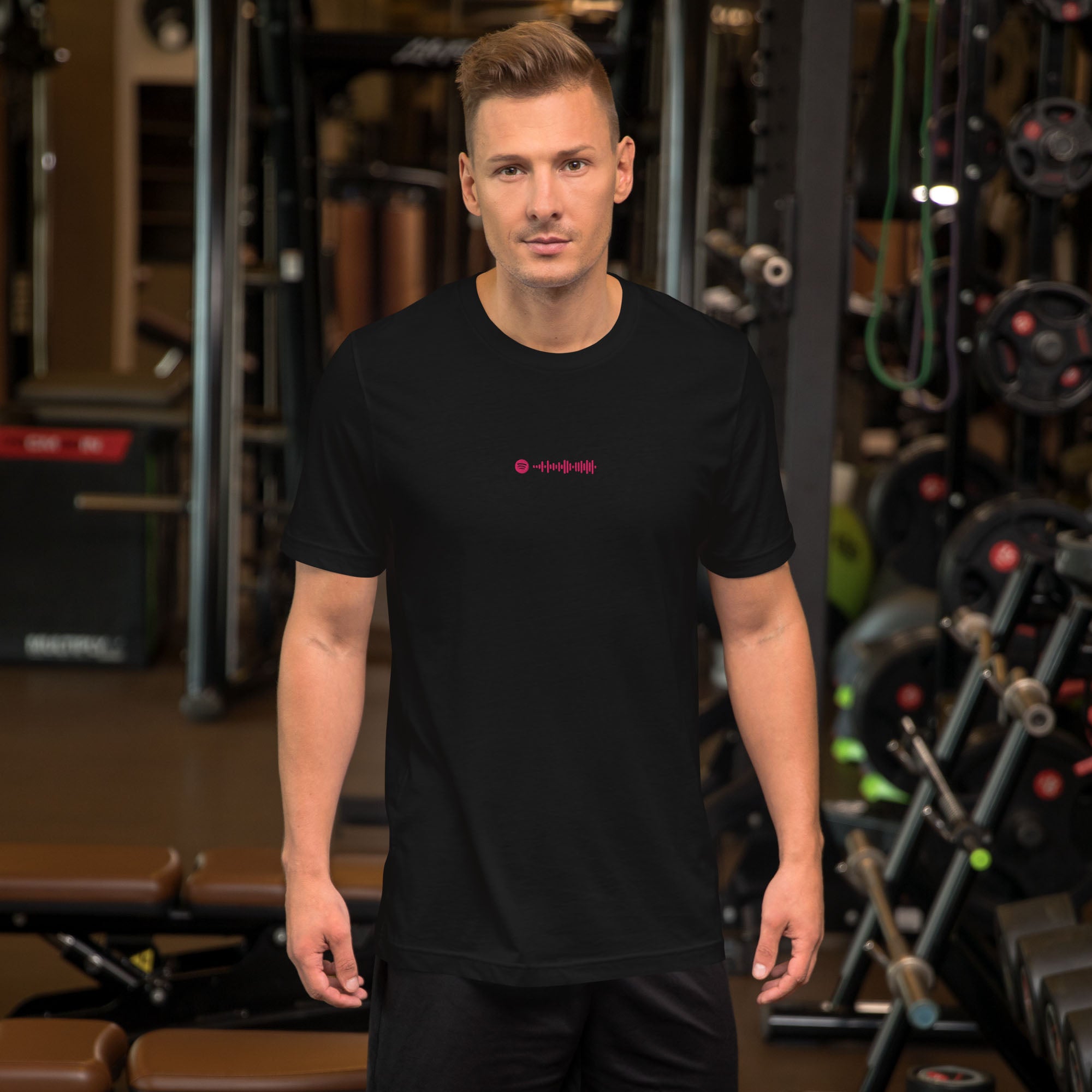 Black unisex tshirt with custom music code