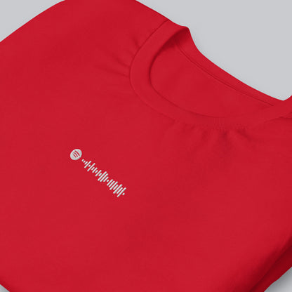 Red Tshirt with embroidered custom music code