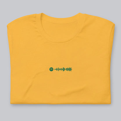 Yellow Tshirt with embroidered custom music code