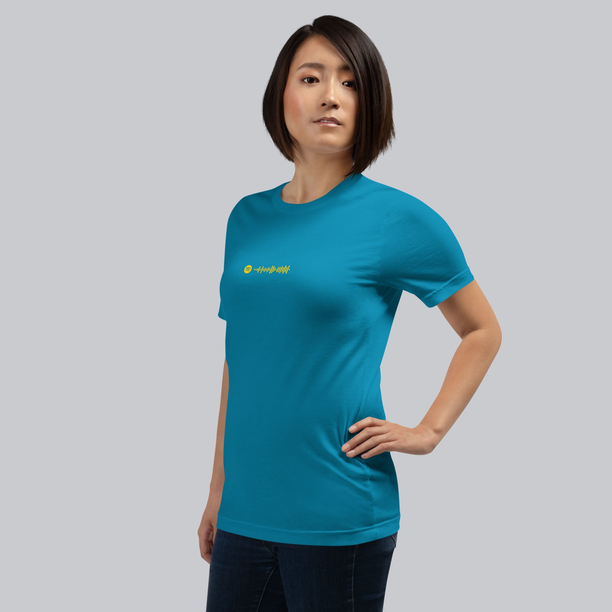 Aqua Tshirt with printed custom music code and text