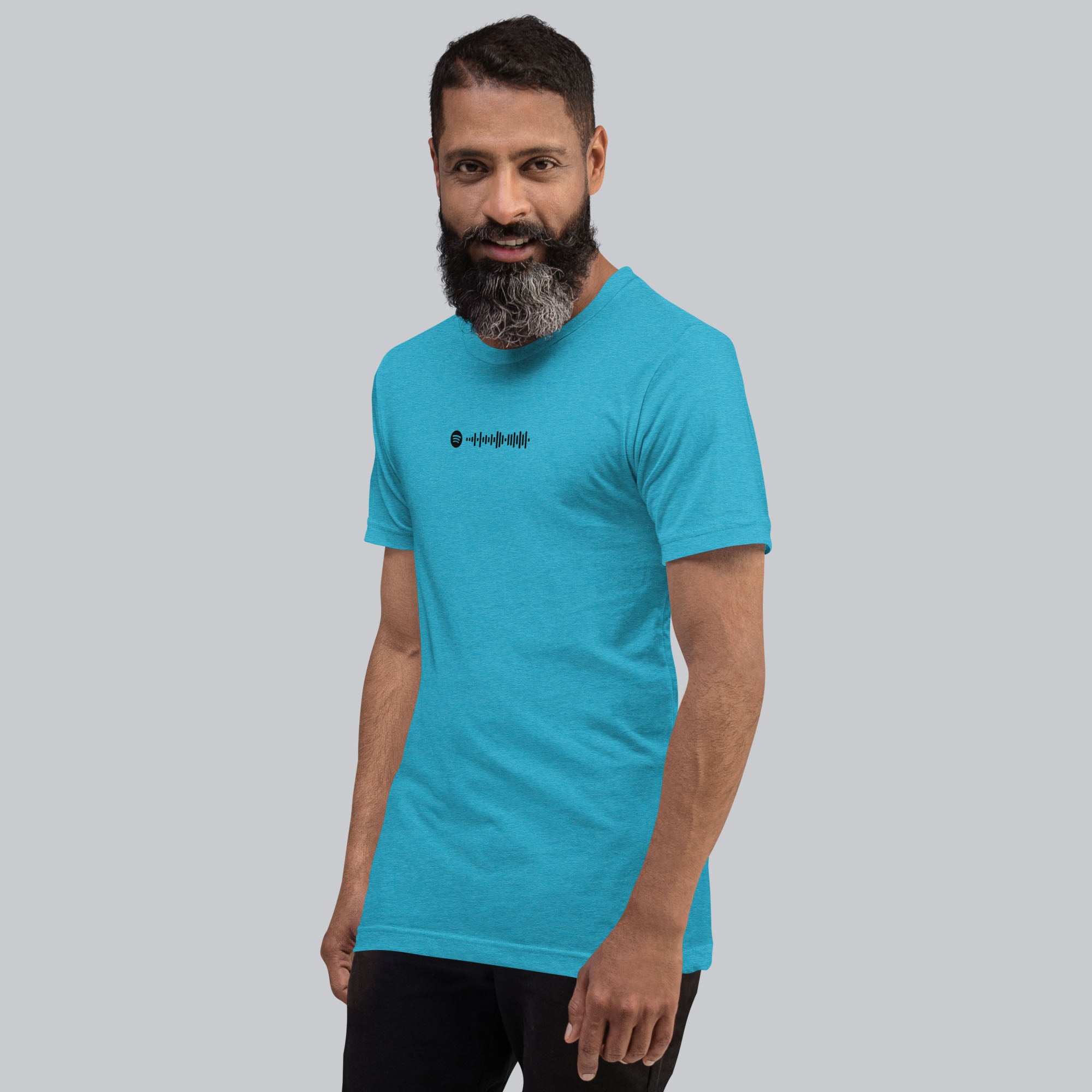 Aqua Tshirt with printed custom music code and text