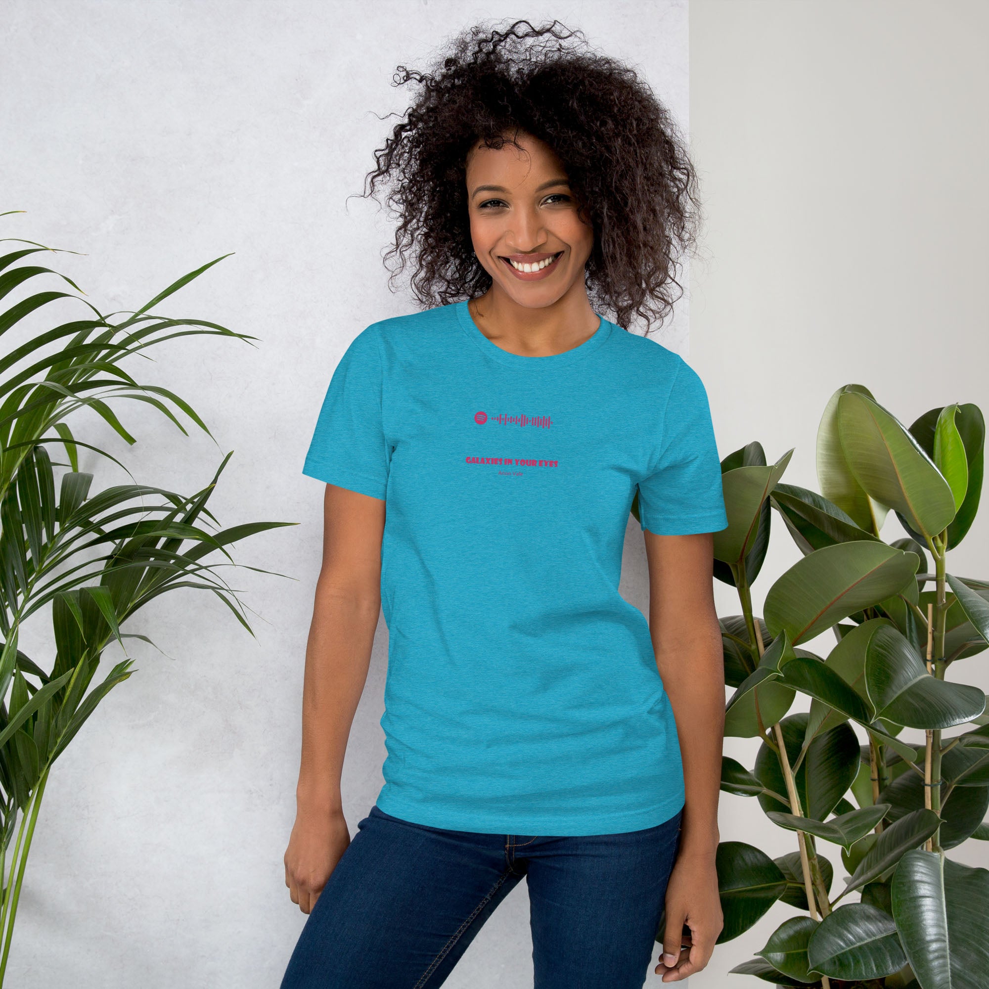 Aqua Tshirt with printed custom music code and text
