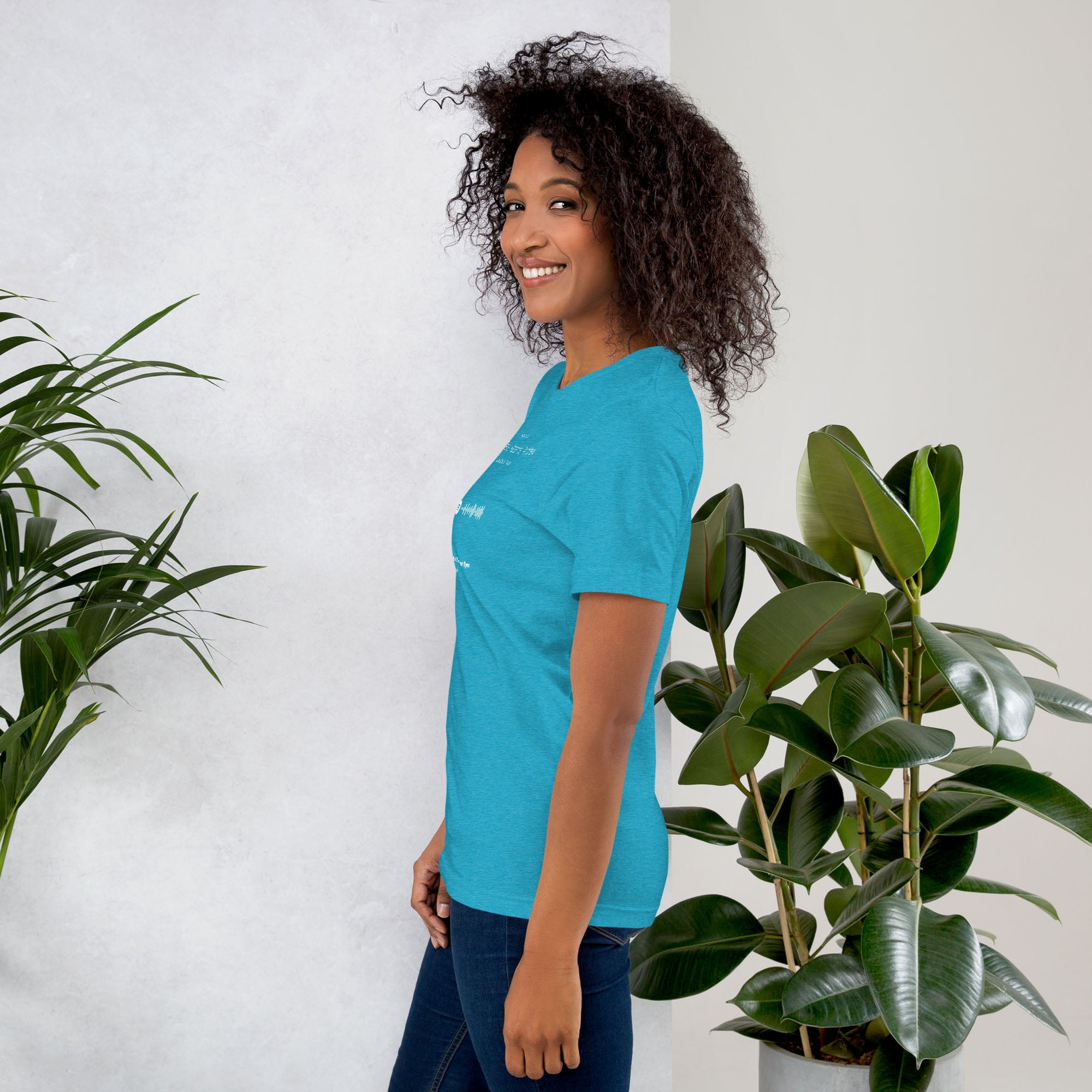 Aqua Tshirt with printed custom music code and text