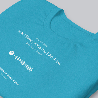 Aqua Tshirt with printed custom music code and text