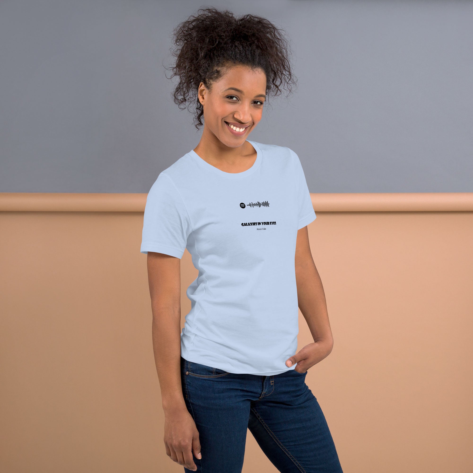 Baby blue Tshirt with printed custom music code and text