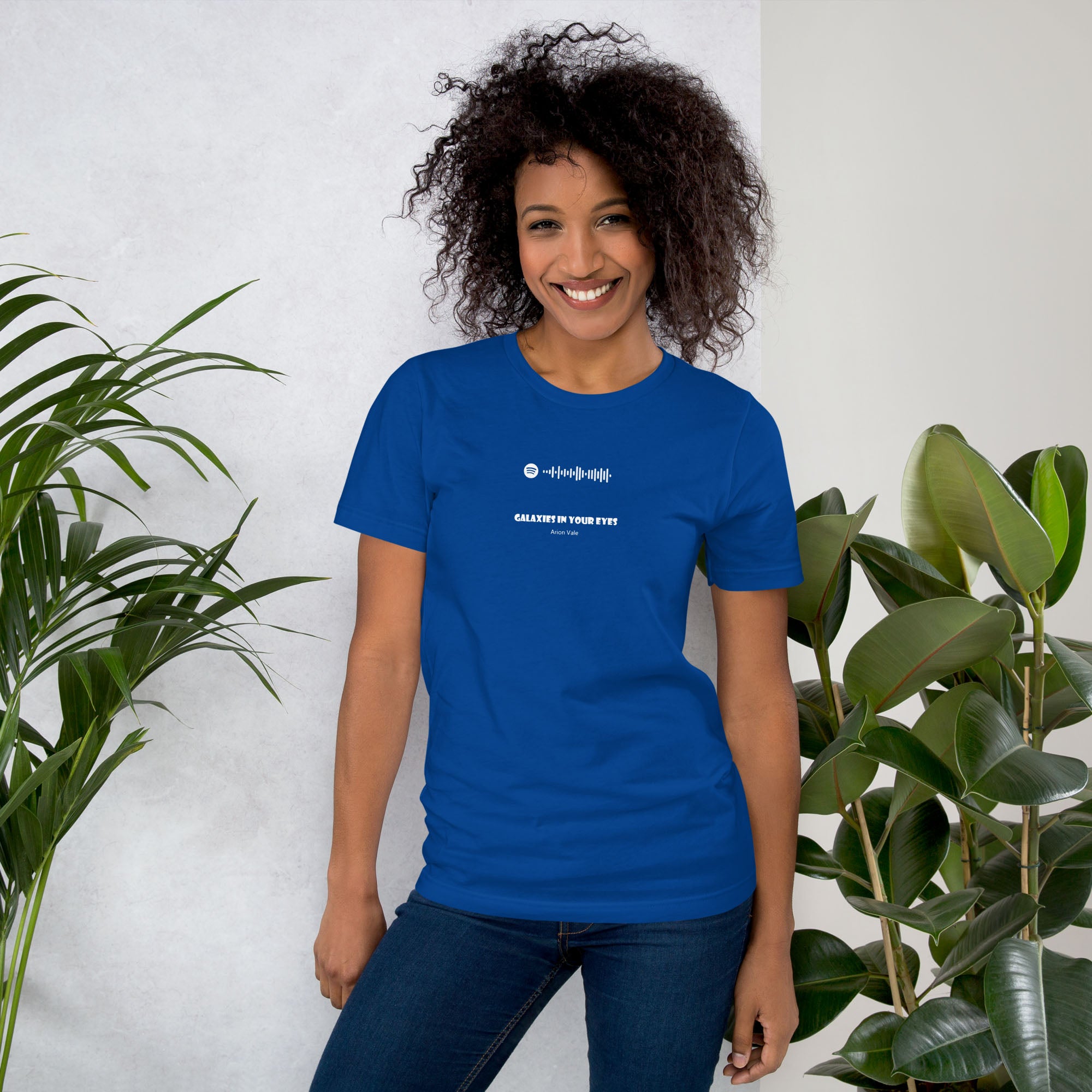 Blue Tshirt with printed custom music code and text
