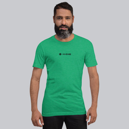Green Tshirt with printed custom music code and text