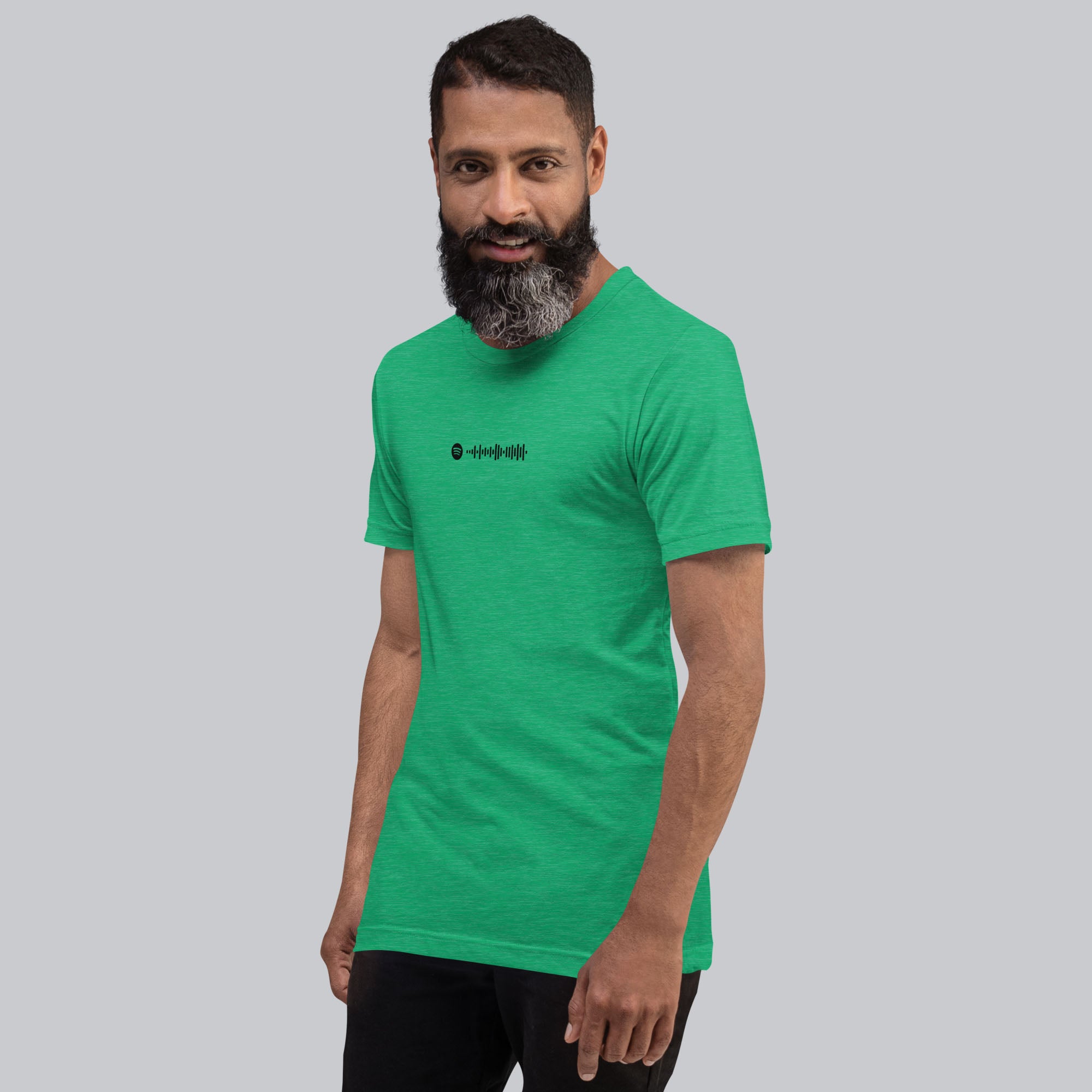 Green Tshirt with printed custom music code and text