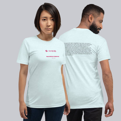 Light blue Tshirt with printed custom music code and text