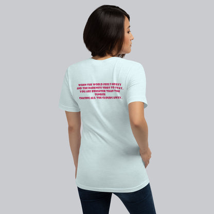 Light blue Tshirt with printed custom music code and text