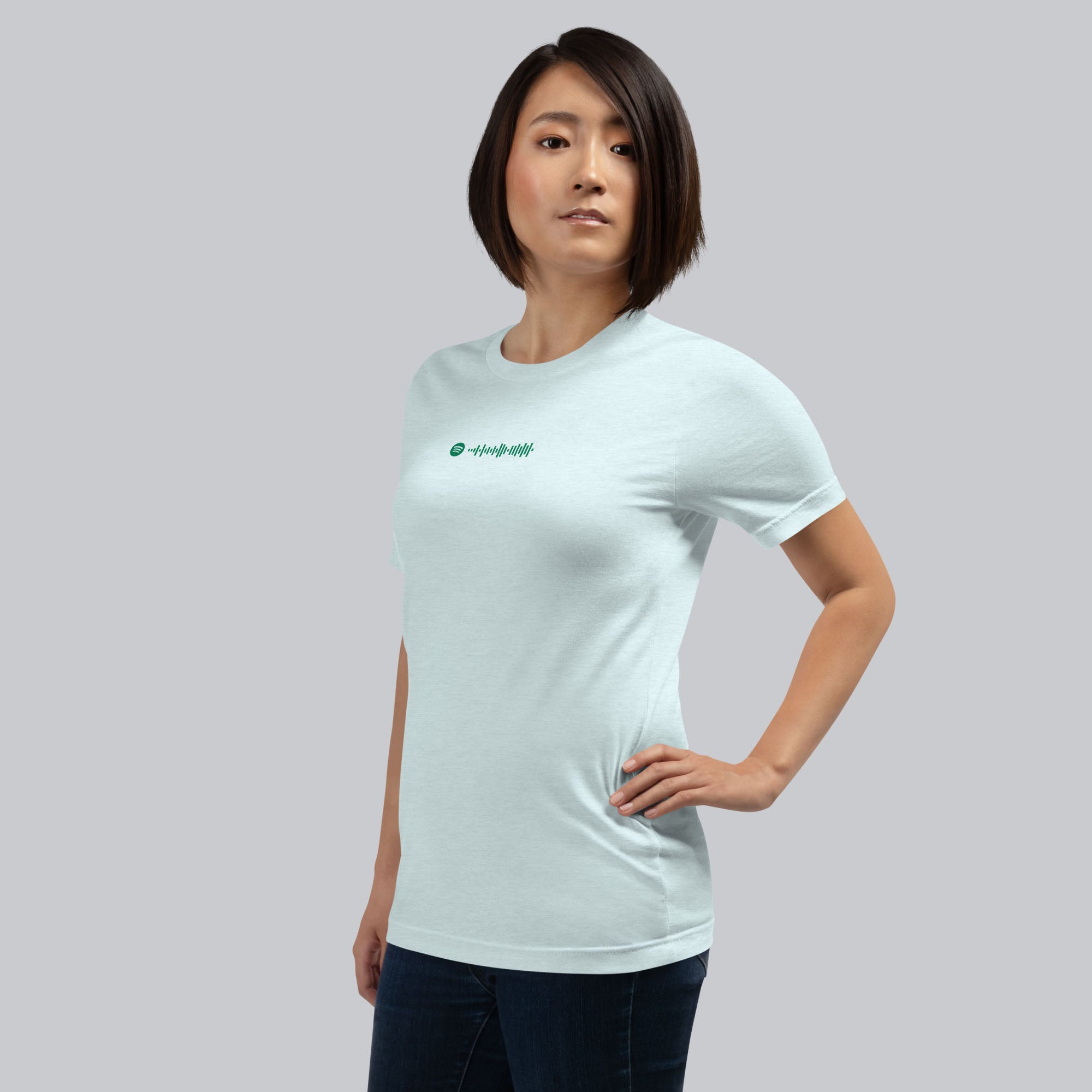 Light blue Tshirt with printed custom music code and text