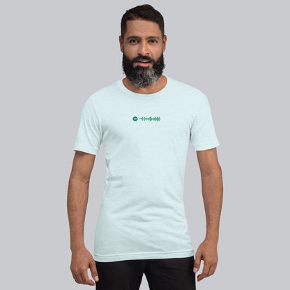 Light blue Tshirt with printed custom music code and text