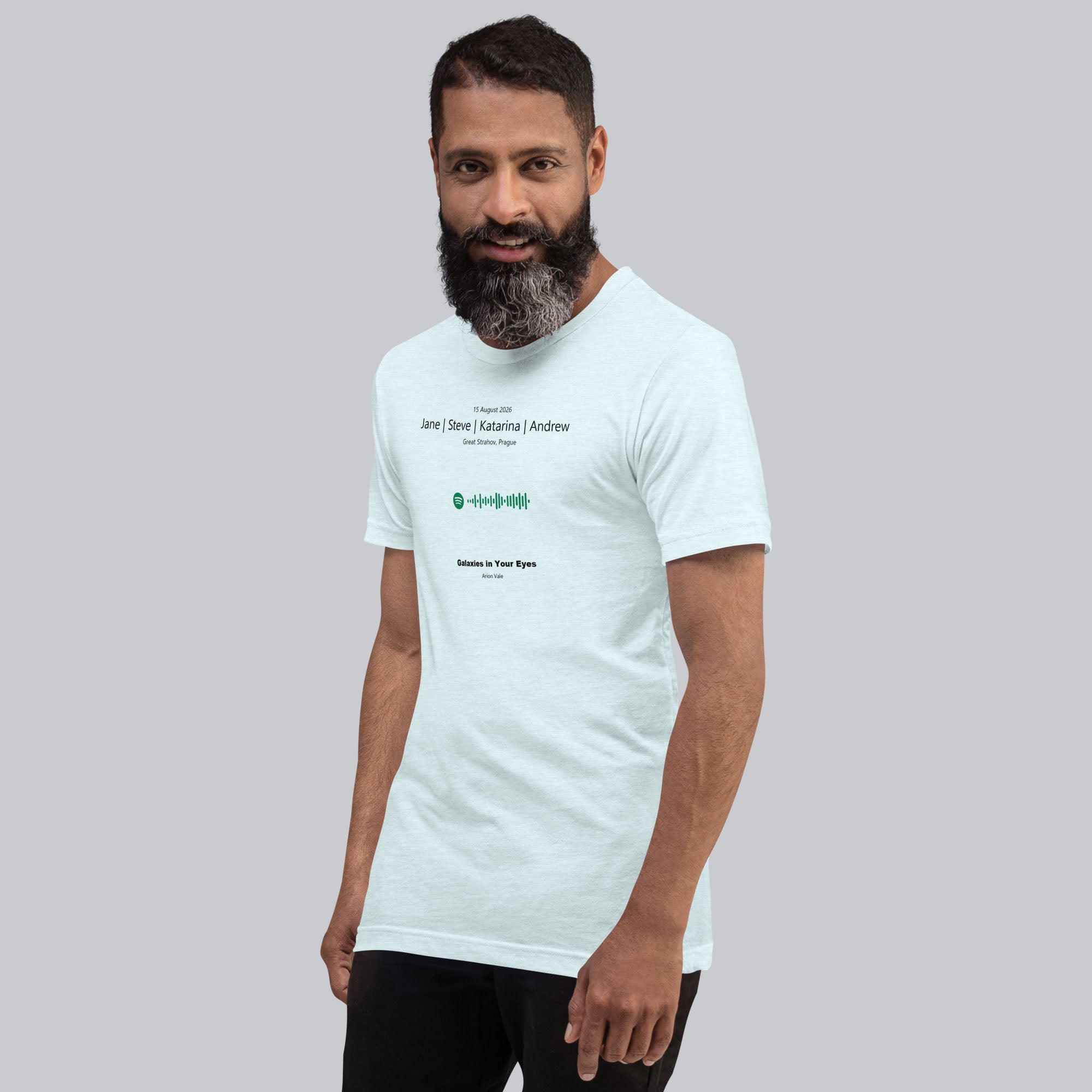 Light blue Tshirt with printed custom music code and text