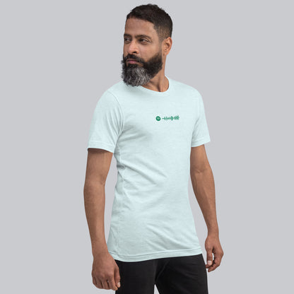 Light blue Tshirt with printed custom music code and text