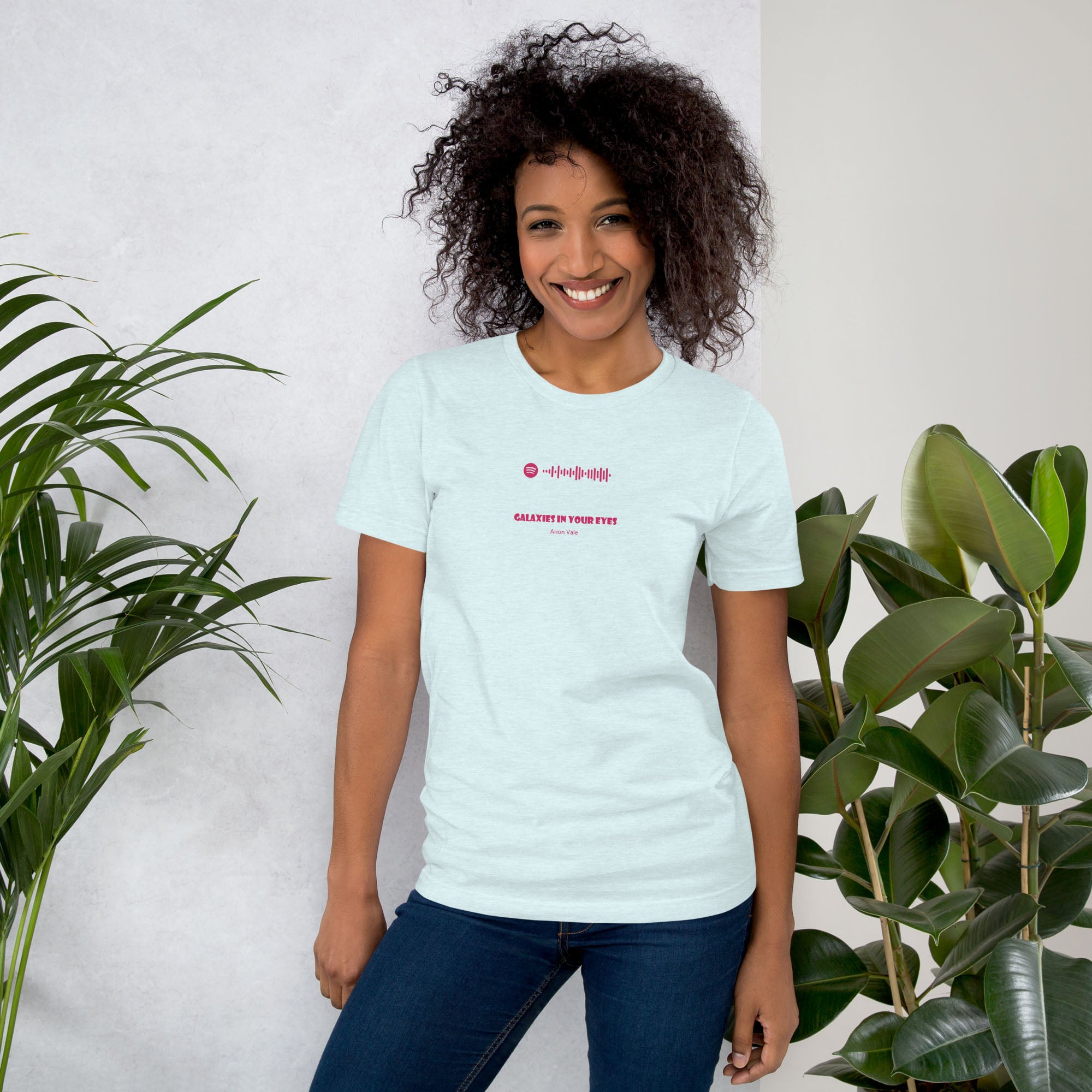 Light blue Tshirt with printed custom music code and text