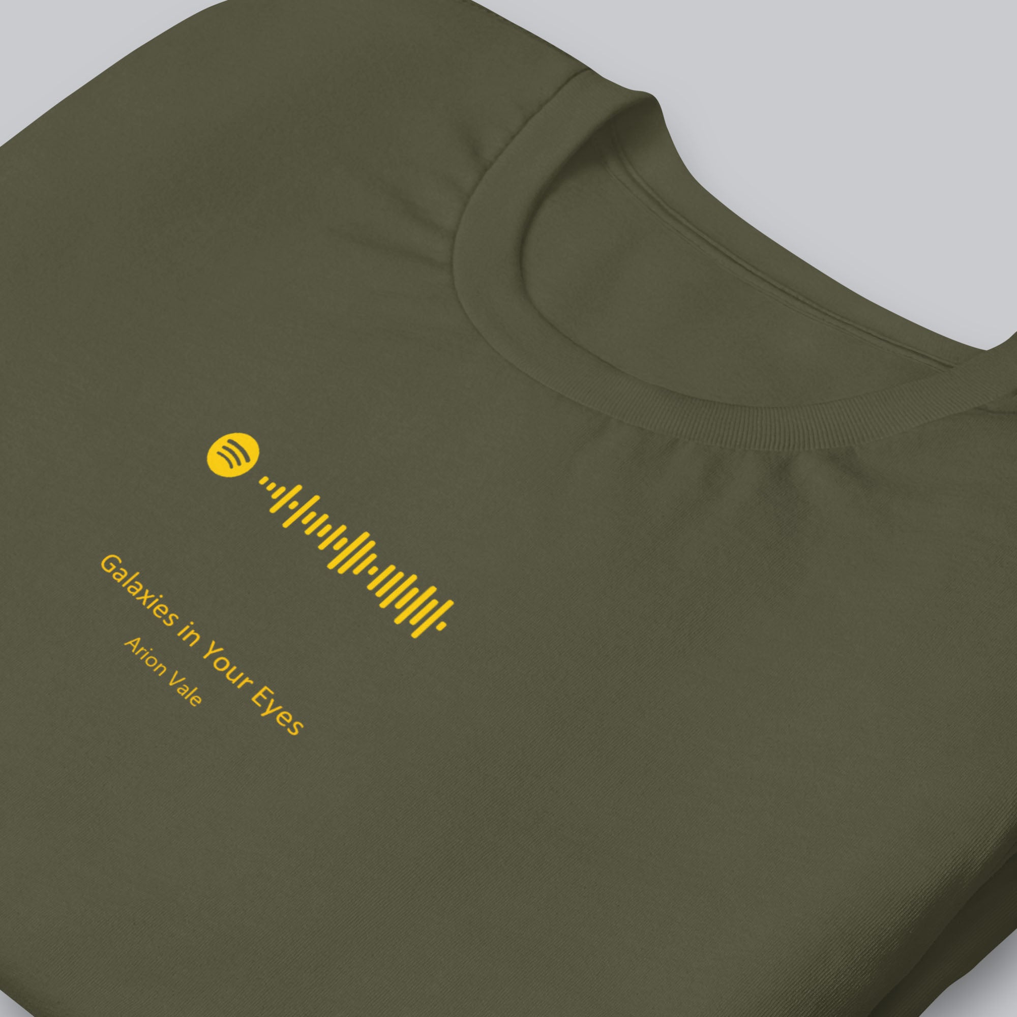 Military green Tshirt with printed custom music code and text