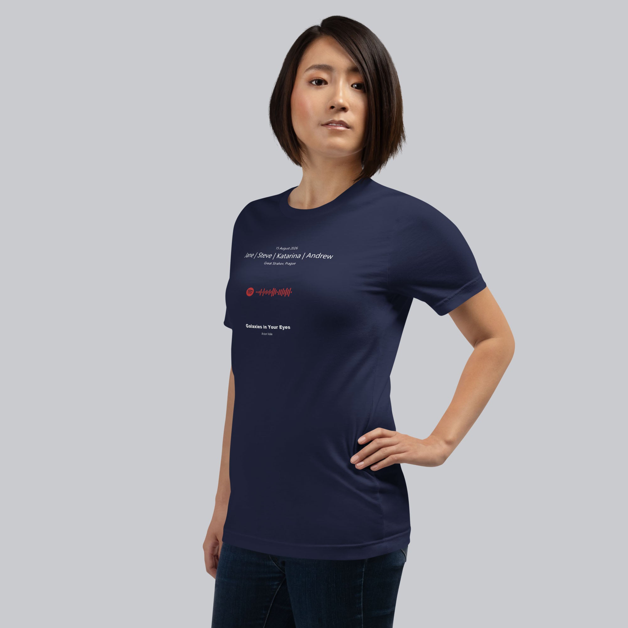 Navy Tshirt with printed custom music code and text