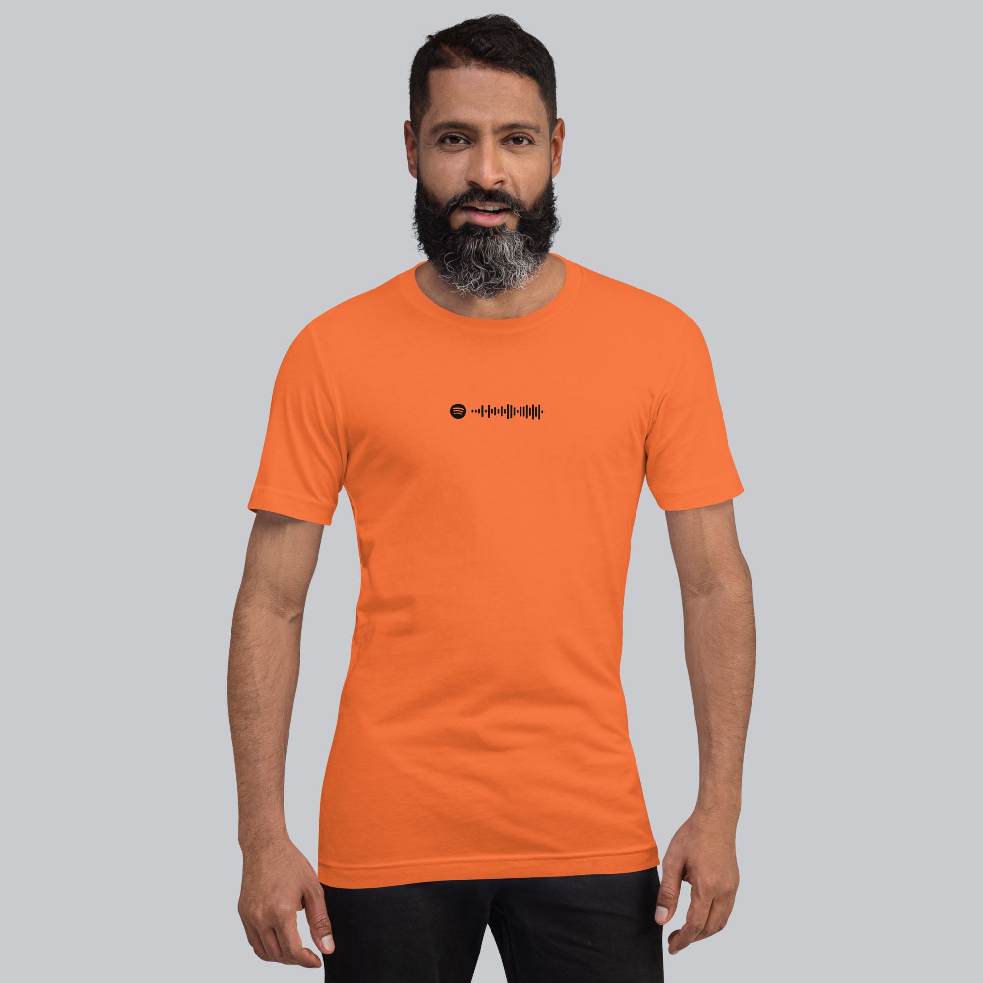 Orange Tshirt with printed custom music code and text
