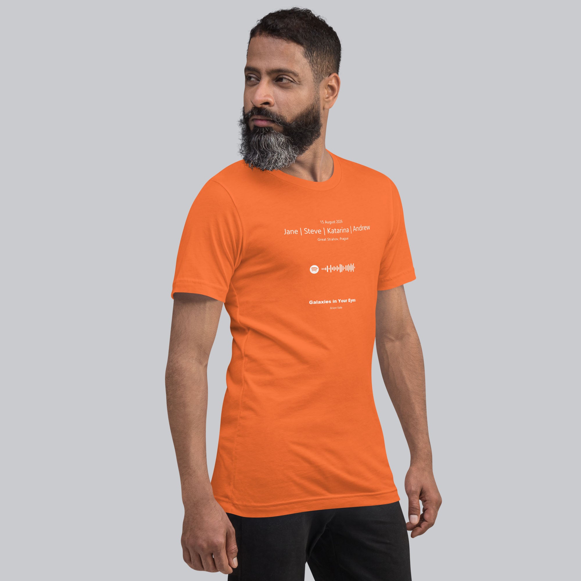 Orange Tshirt with printed custom music code and text