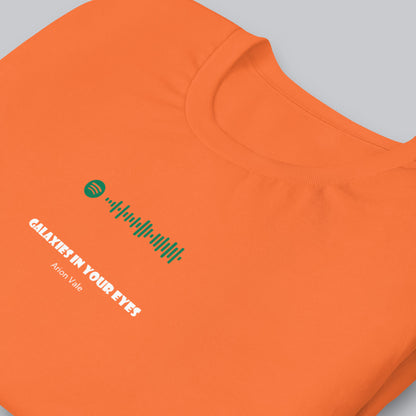 Orange Tshirt with printed custom music code and text