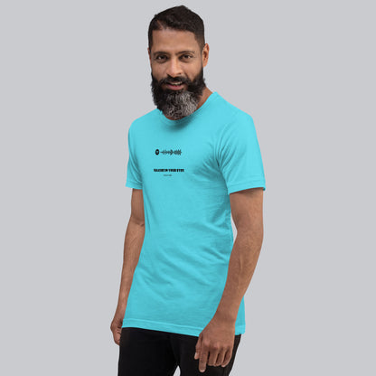 Turquoise Tshirt with printed custom music code and text
