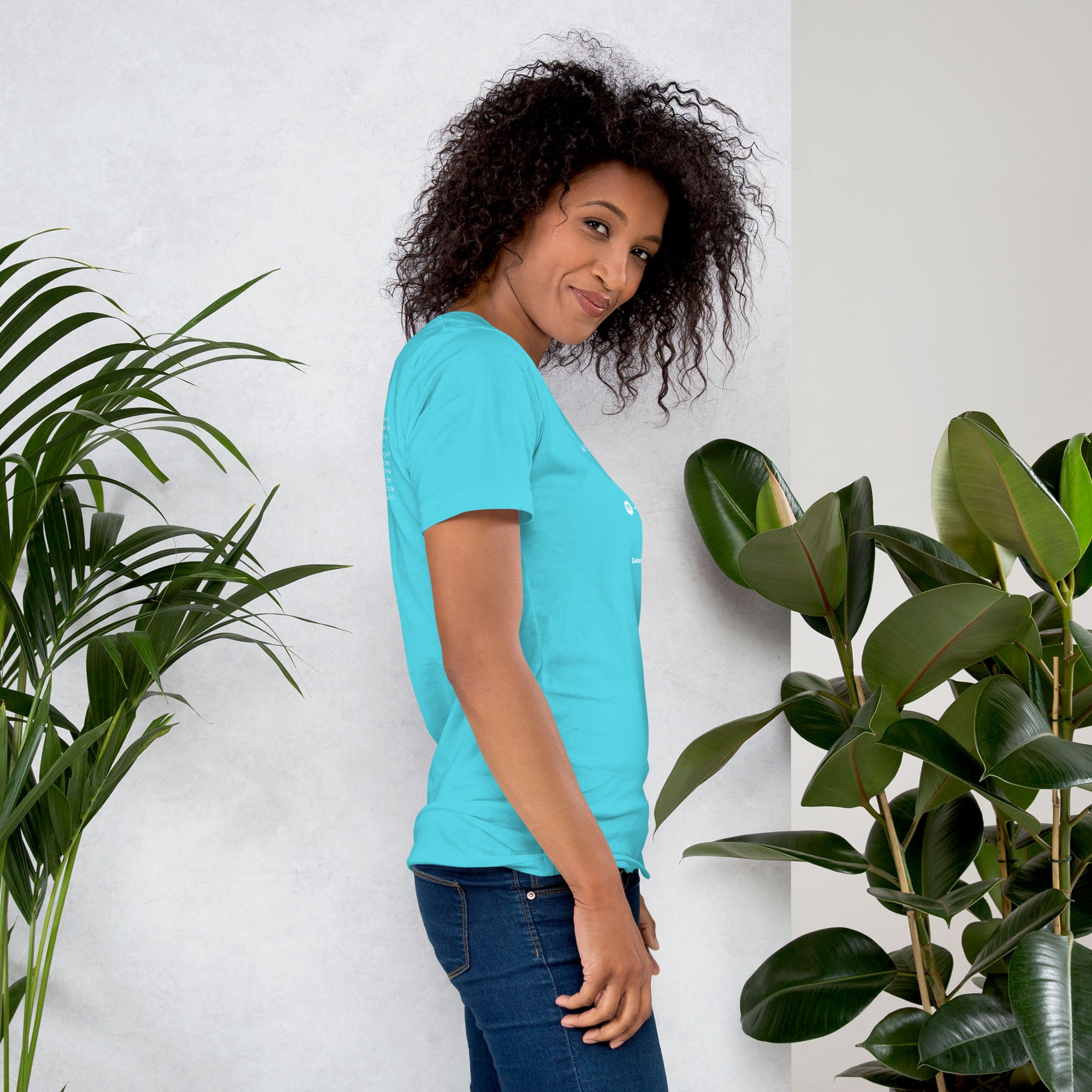 Turquoise Tshirt with printed custom music code and text