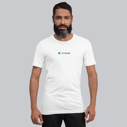 White Tshirt with printed custom music code and text