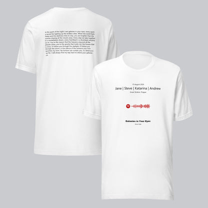 White Tshirt with printed custom music code and text