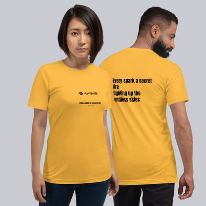 Yellow Tshirt with printed custom music code and text