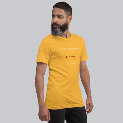 Yellow Tshirt with printed custom music code and text