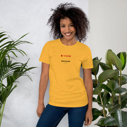 Yellow Tshirt with printed custom music code and text