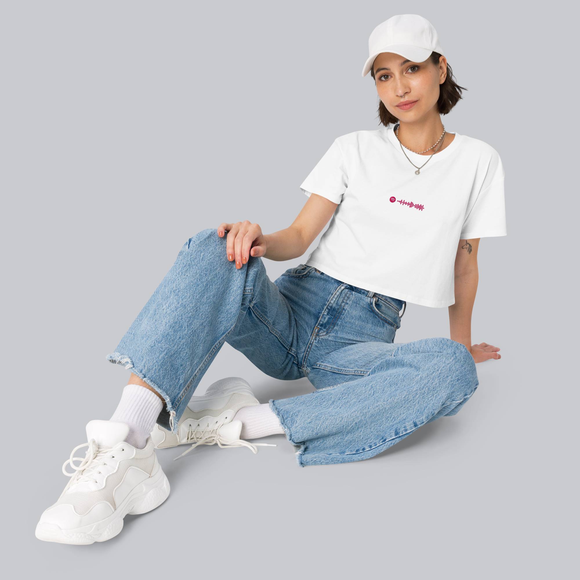White Crop Top tshirt with custom Music Code