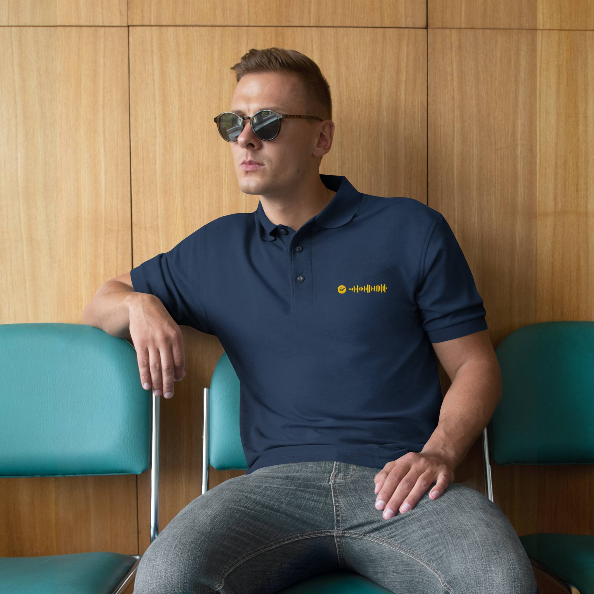 Navy Polo Tshirt with custom Music Code