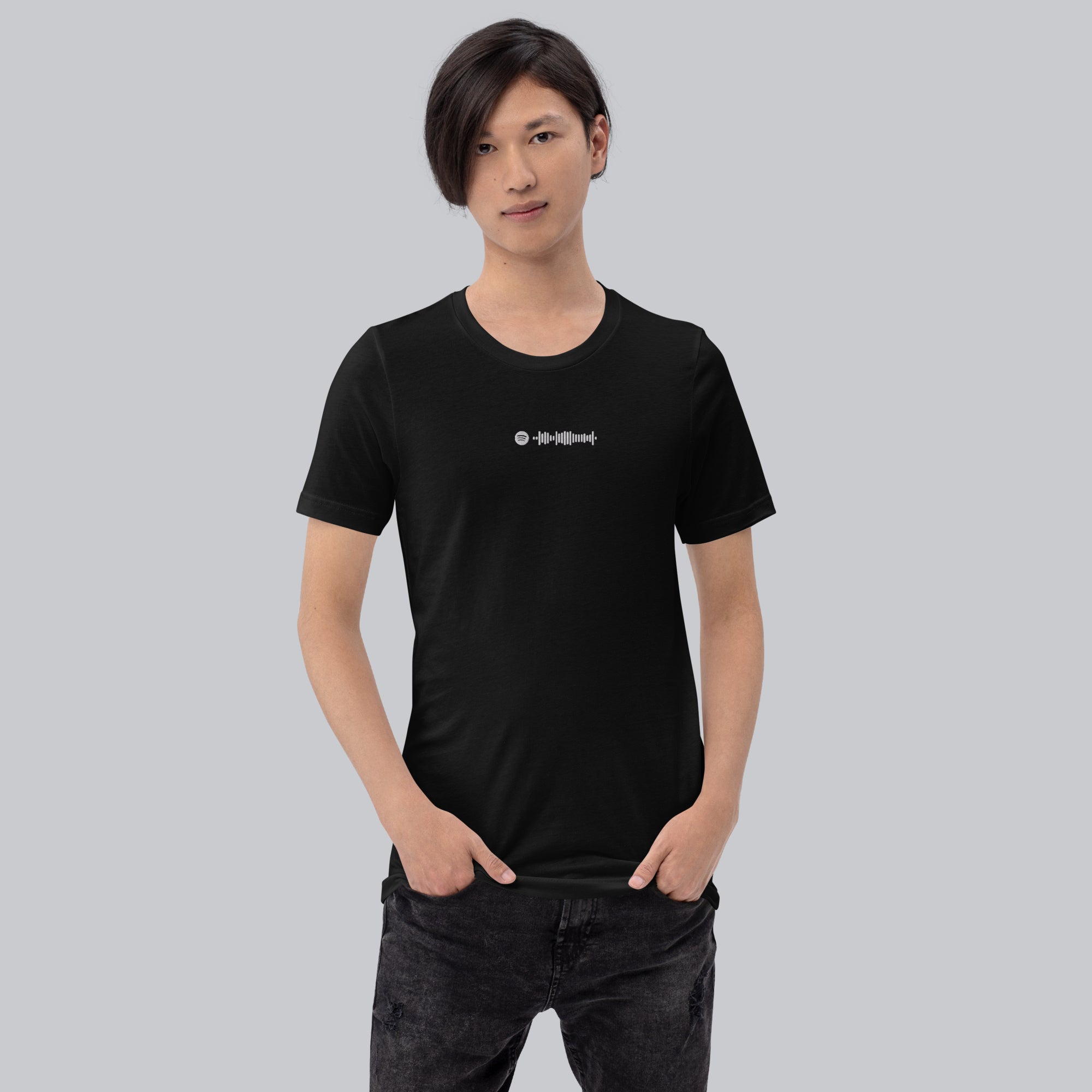 Black unisex tshirt with custom music code#color_black